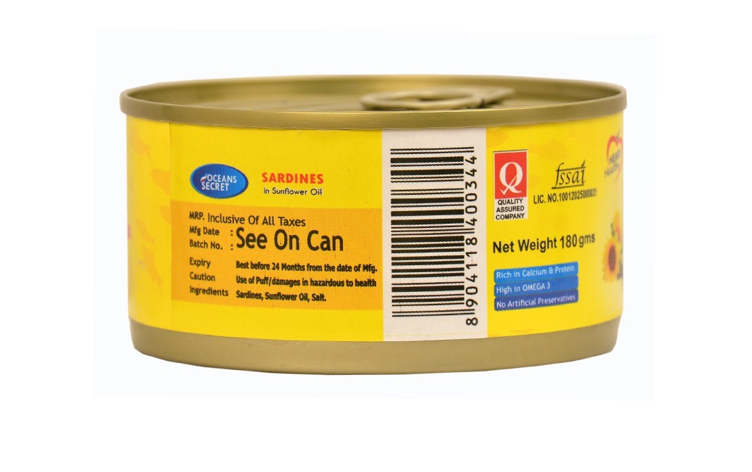 Oceans Secret Sardines In Sunflower Oil    Tin  180 grams